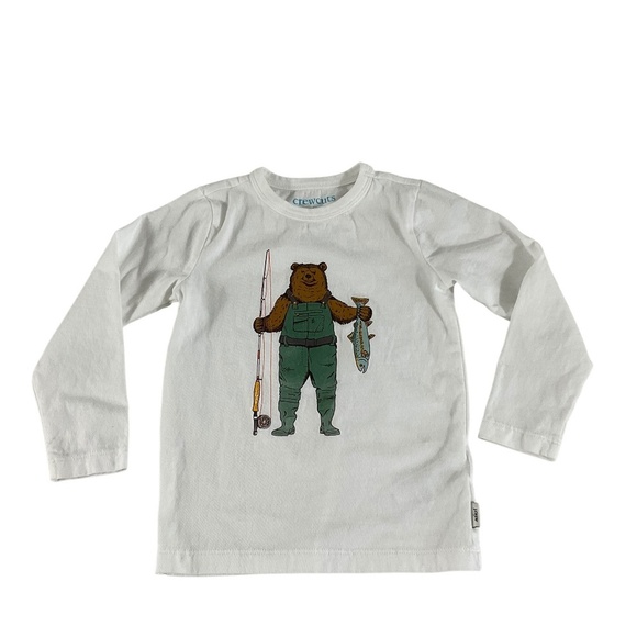 Crewcuts by J.Crew Kids Long Sleeve Bear Fishing Graphic Tee Size XXS (2-3) - Picture 1 of 12
